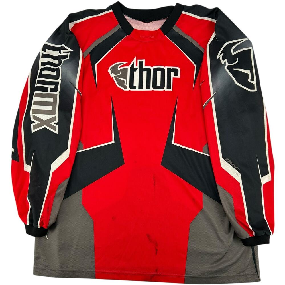 VTG Y2k Men's Red Black Phase Thor Motocross Biker Grunge Sportswear Jersey XL